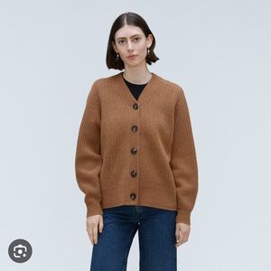 Everlane Felted Merino Cardigan in Deep Camel, Size Small